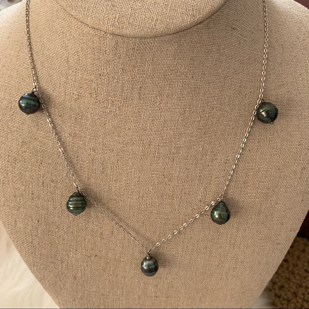 Sterling silver 925 station pearl necklace nwot